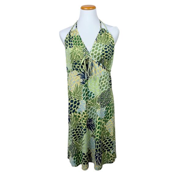 Tori Richard Dresses & Skirts - Tori Richard Halter Neck Dress Silk Knit Pineapple Pattern Open Back Women's 10